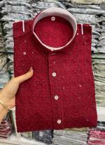 Rayon Red Casual Wear Thread Work Readymade Kurta Pajama